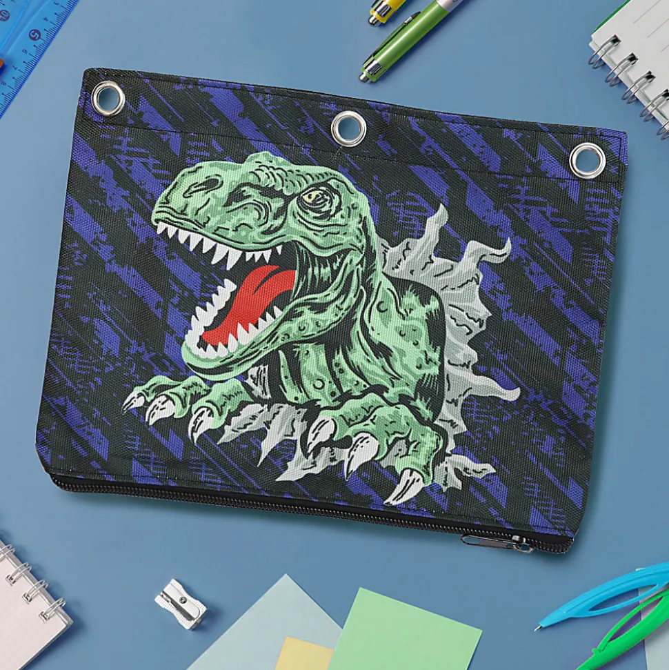 Office Depot® Brand 3-Ring Pencil Pouch, 7" x 9-11/16", Dinosaur, Total Quantity 1