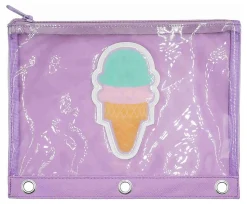 Office Depot® Brand 3-Ring Puffer Pencil Pouch, 7-7/8" x 10", Purple/Ice Cream
