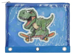 Office Depot® Brand 3-Ring Puffer Pencil Pouch, 7-7/8" x 10", Blue/Dino