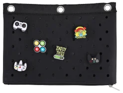 Office Depot® Brand 3-Ring Silicone Pencil Pouch With Charms, 7" x 9-13/16", Black