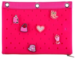 Office Depot® Brand 3-Ring Silicone Pencil Pouch With Charms, 7" x 9-13/16", Pink