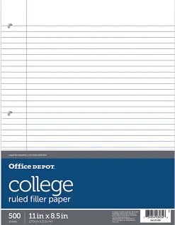 Office DepotĀ® Brand Ruled Filler Paper, 8 1/2" x 11", College Ruled, White, Ream Of 500 Sheets