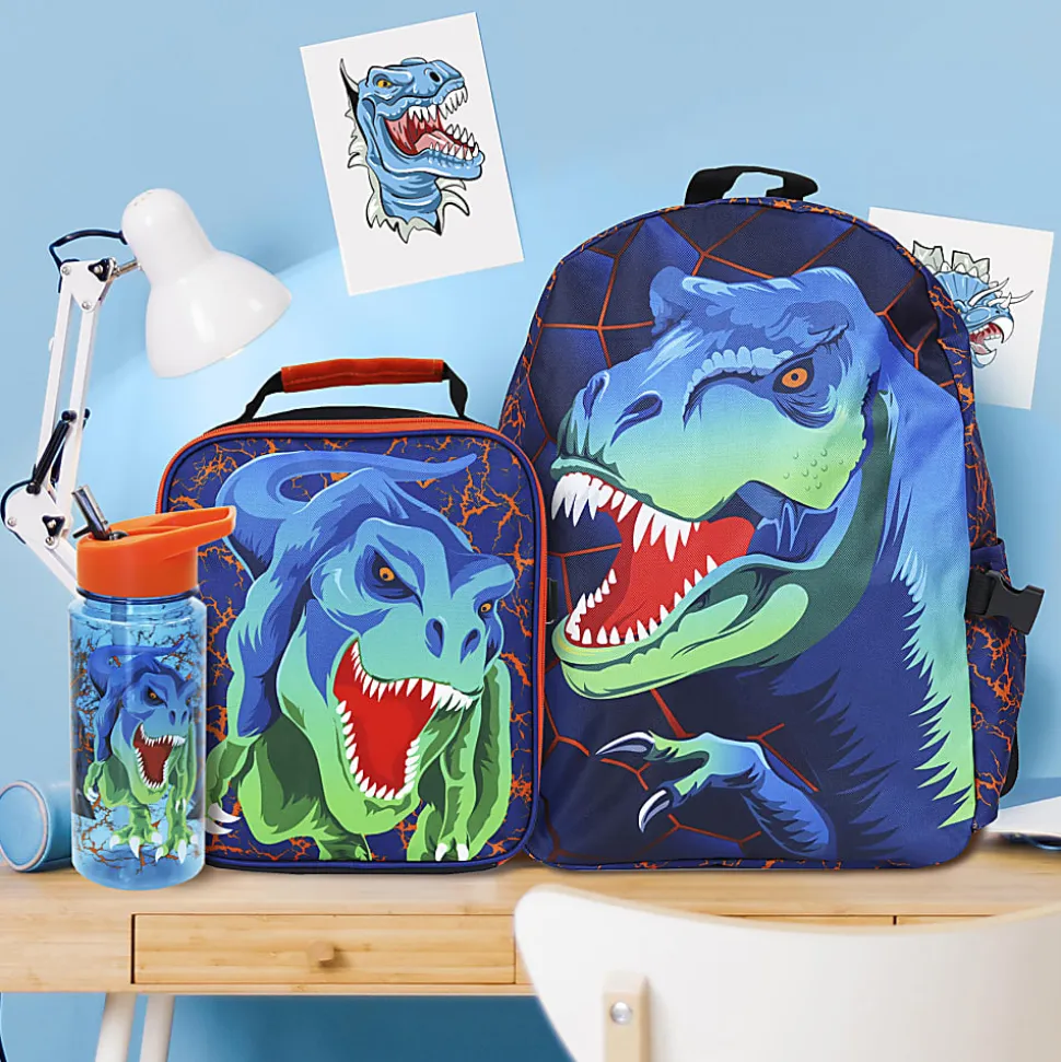Office Depot® Brand School Backpack and Lunch Box Set With Water Bottle, Blue Dinosaur