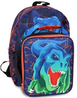 Office Depot® Brand School Backpack and Lunch Box Set With Water Bottle, Blue Dinosaur