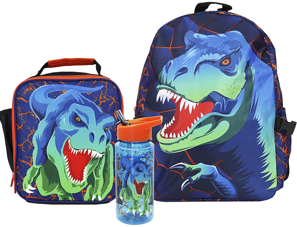 Office Depot® Brand School Backpack and Lunch Box Set With Water Bottle, Blue Dinosaur