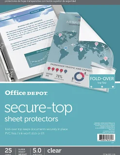 Office Depot® Brand Secure-Top Sheet Protectors, 8-1/2" x 11", Clear, Pack of 25