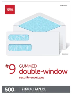 Office Depot® Brand #9 Security Envelopes, Double Window, 3-7/8