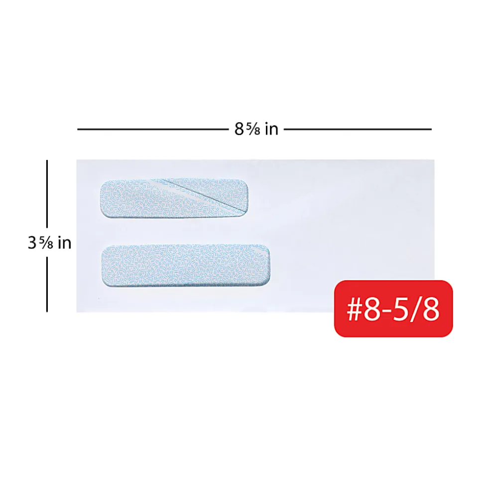 Office Depot® Brand #8 5/8 Security Envelopes, Double Window, 3-5/8" x 8-5/8", Gummed Seal, White, Box Of 500