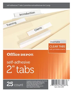 Office Depot® Brand Self-Adhesive Tabs With Printable Inserts, 2", Clear, Pack Of 25