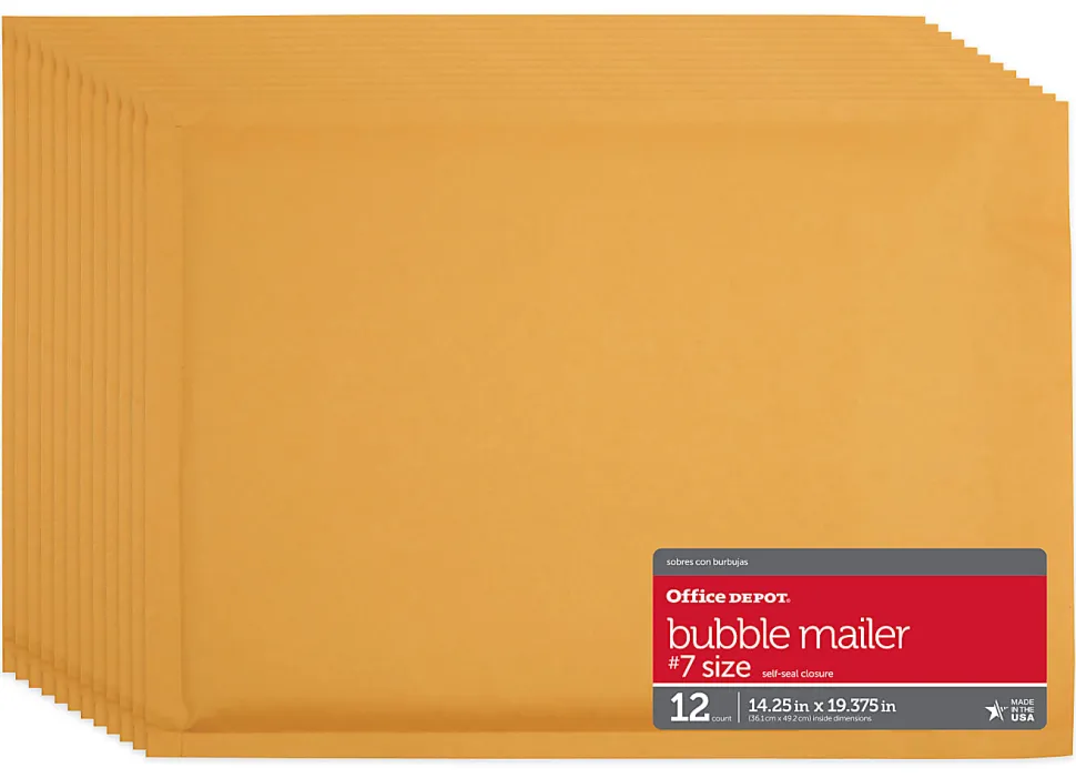 Office Depot® Brand Self-Sealing Bubble Mailers, Size 7, 14 1/4" x 19", Pack Of 12