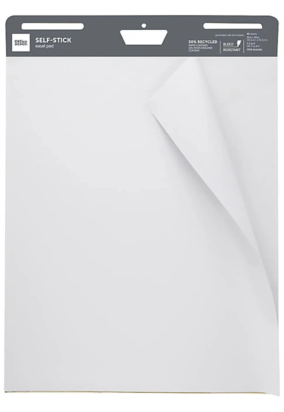 Office Depot® Brand Self-Stick Easel Pad, 25" x 30", 30 Sheets, 30% Recycled, White, 21509
