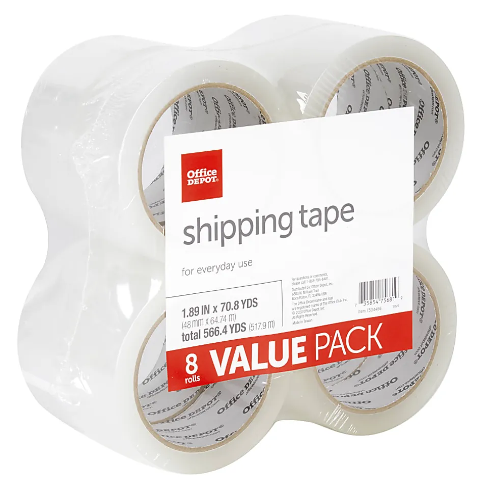 Office Depot® Brand Shipping Packing Tape, 1.89" x 70.8 Yd, Clear, Pack Of 8 Rolls