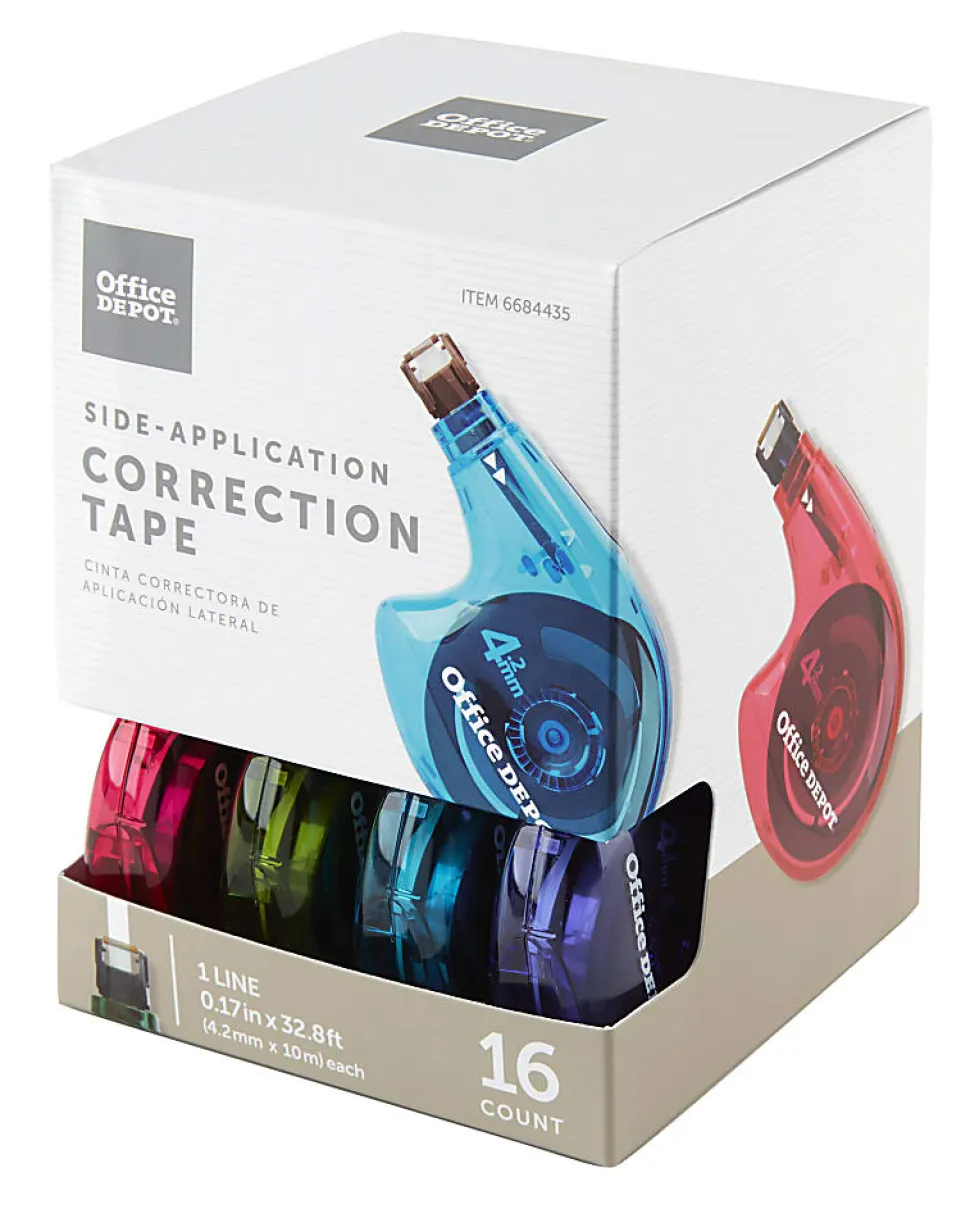 Office Depot® Brand Side-Application Correction Tape, 1 Line x 392", Pack Of 16 Cartridges