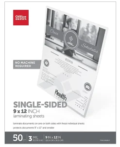 Office DepotĀ® Brand Single-Sided Self-Sealing Laminating Sheets, 9" x 12", 3 Mil, Clear, Pack Of 50 Sheets