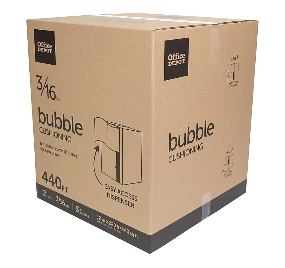 Office Depot® Brand Small Bubble Cushioning, 3/16" Thick, Clear, 12" x 220', Box Of 2 Rolls
