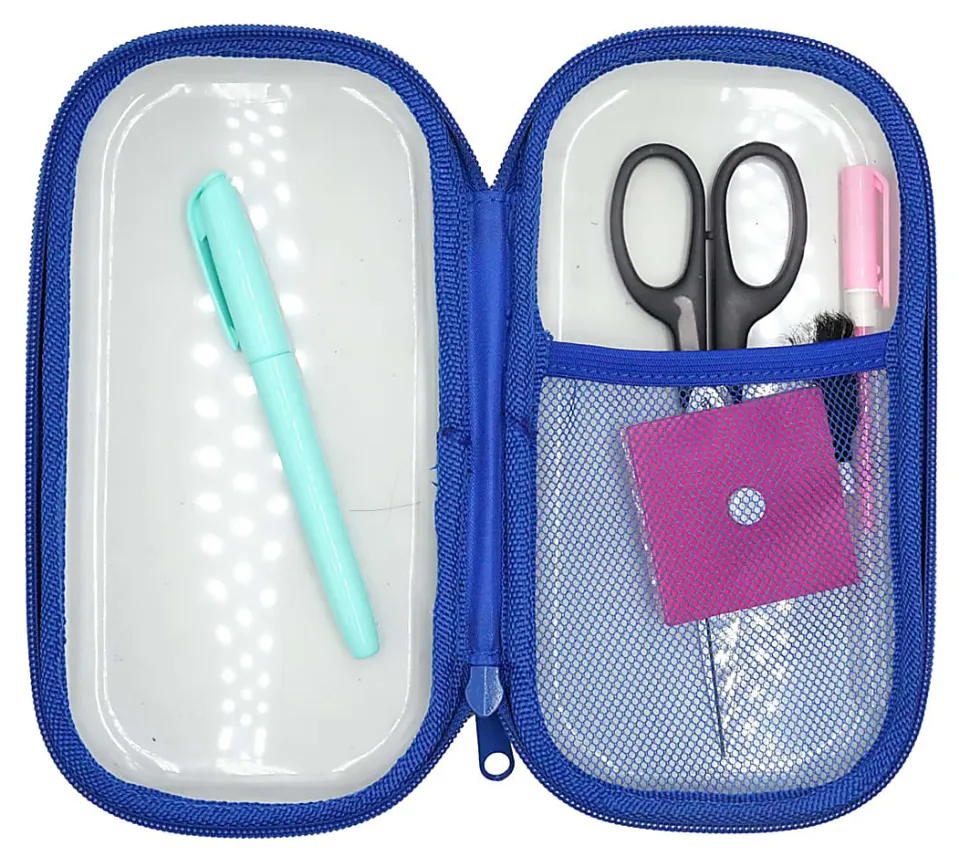 Office Depot® Brand Small Clear Pencil Case With Trim, 8-1/4" x 4-3/8", Blue