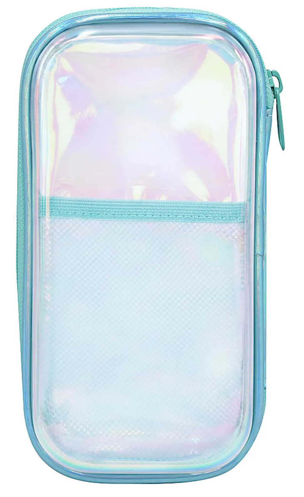 Office Depot® Brand Small Clear Pencil Case With Trim, 8-1/4" x 4-3/8", Iridescent With Blue Trim