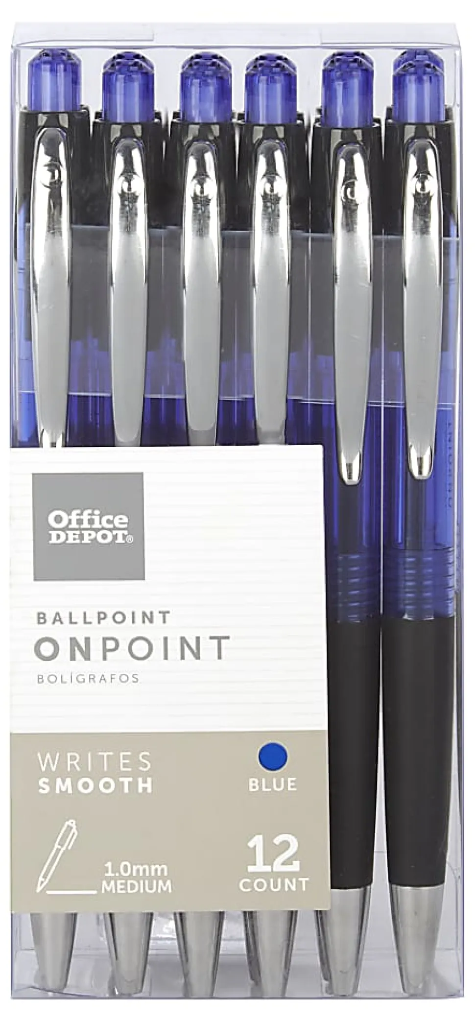 Office Depot® Brand Soft-Grip Retractable Ballpoint Pens, Medium Point, 1.0 mm, Blue Barrel, Blue Ink, Pack Of 12