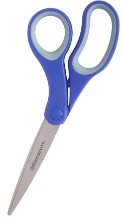 Office Depot® Brand Soft Handle Stainless Steel Scissors, 8", Bent, Blue/Gray, Case Of 20 Scissors