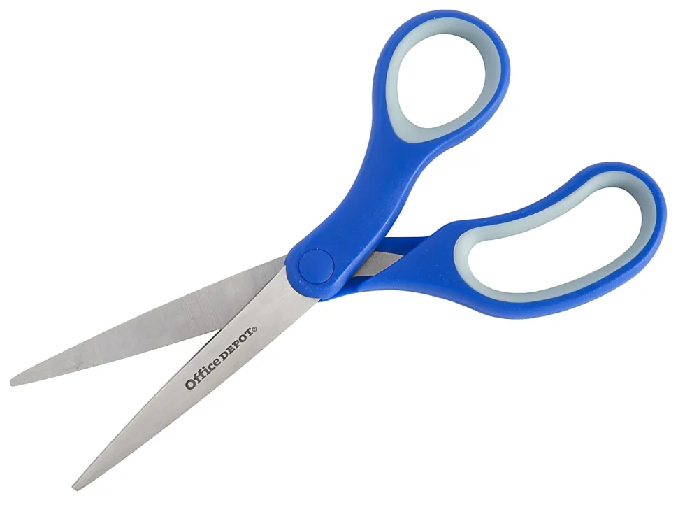 Office Depot® Brand Soft Handle Stainless Steel Scissors, 8", Straight, Blue/Gray
