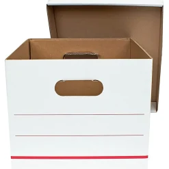 Office DepotĀ® Brand Standard-Duty Corrugated Storage Boxes, Letter/Legal Size, 15" x 12" x 10", Ā 60% Recycled, White/Red, Pack Of 15
