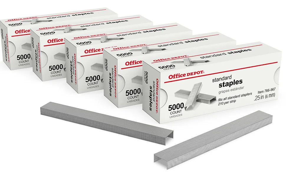 Office Depot® Brand Standard Staples, 1/4", 5,000 Staples Per Pack, Box Of 5 Packs