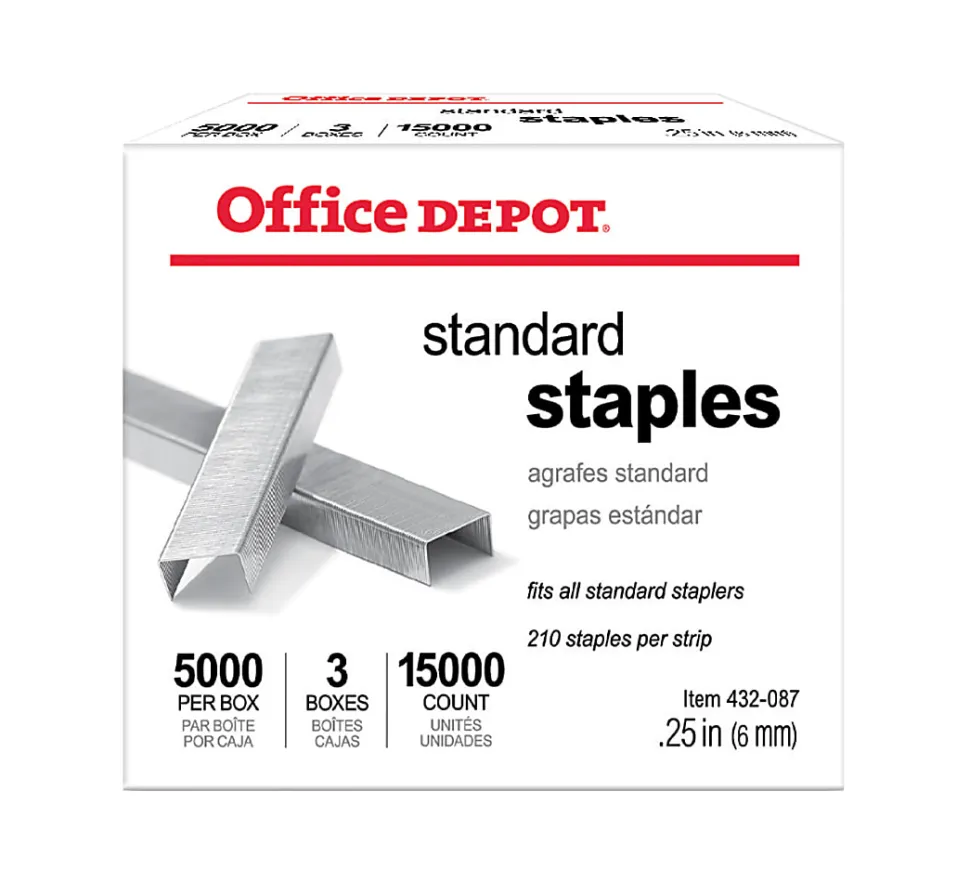 Office Depot® Brand Standard Staples, 1/4", 5,000 Staples Per Pack, Box Of 3 Packs