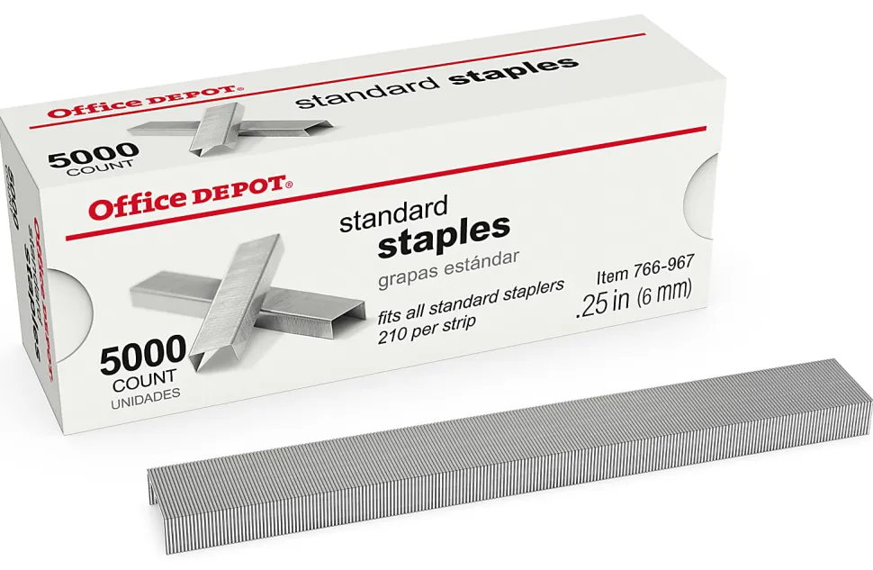 Office Depot® Brand Staples, 1/4" Standard, Full Strip, Box Of 5,000, OD766967