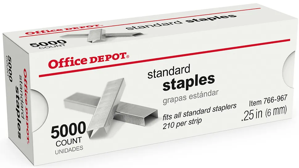Office Depot® Brand Staples, 1/4" Standard, Full Strip, Box Of 5,000, OD766967