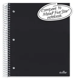 Office Depot® Brand Stellar Poly Notebook, 8" x 10-1/2", 5 Subject, Wide Ruled, 200 Sheets, Black