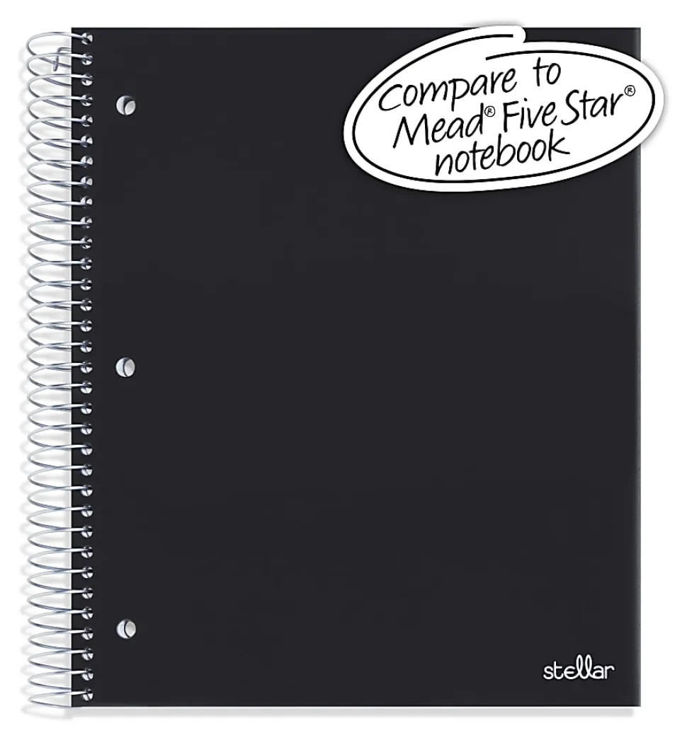 Office Depot® Brand Stellar Poly Notebook, 8" x 10-1/2", 5 Subject, Wide Ruled, 200 Sheets, Black