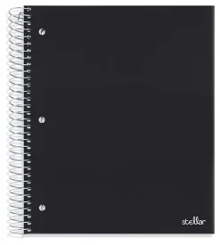 Office Depot® Brand Stellar Poly Notebook, 8" x 10-1/2", 5 Subject, Wide Ruled, 200 Sheets, Black
