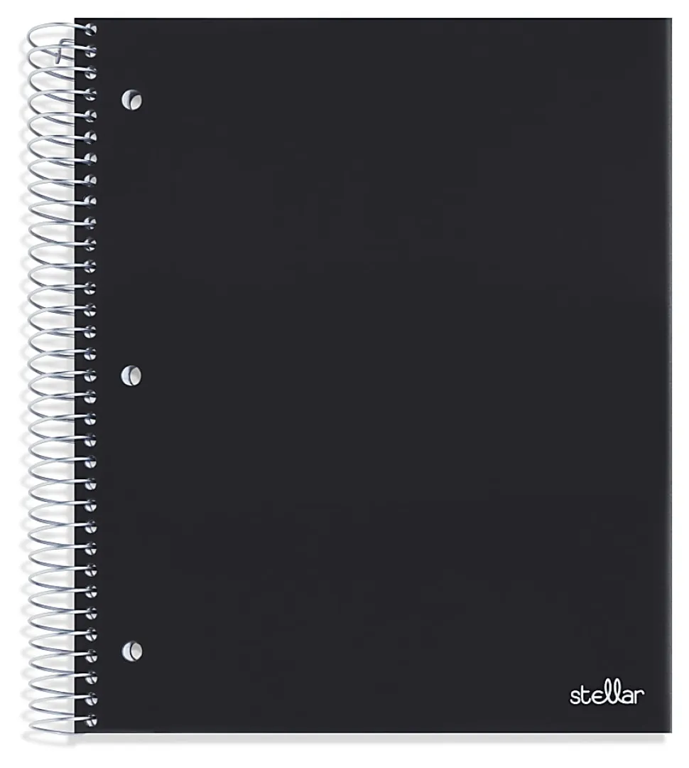 Office Depot® Brand Stellar Poly Notebook, 8" x 10-1/2", 5 Subject, Wide Ruled, 200 Sheets, Black