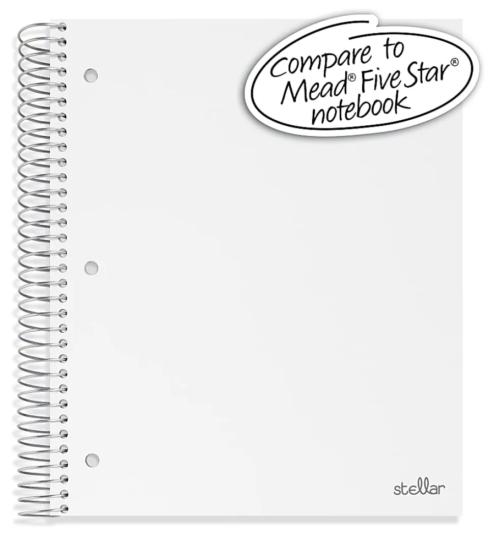 Office Depot® Brand Stellar Poly Notebook, 8" x 10-1/2", 5 Subject, Wide Ruled, 200 Sheets, White