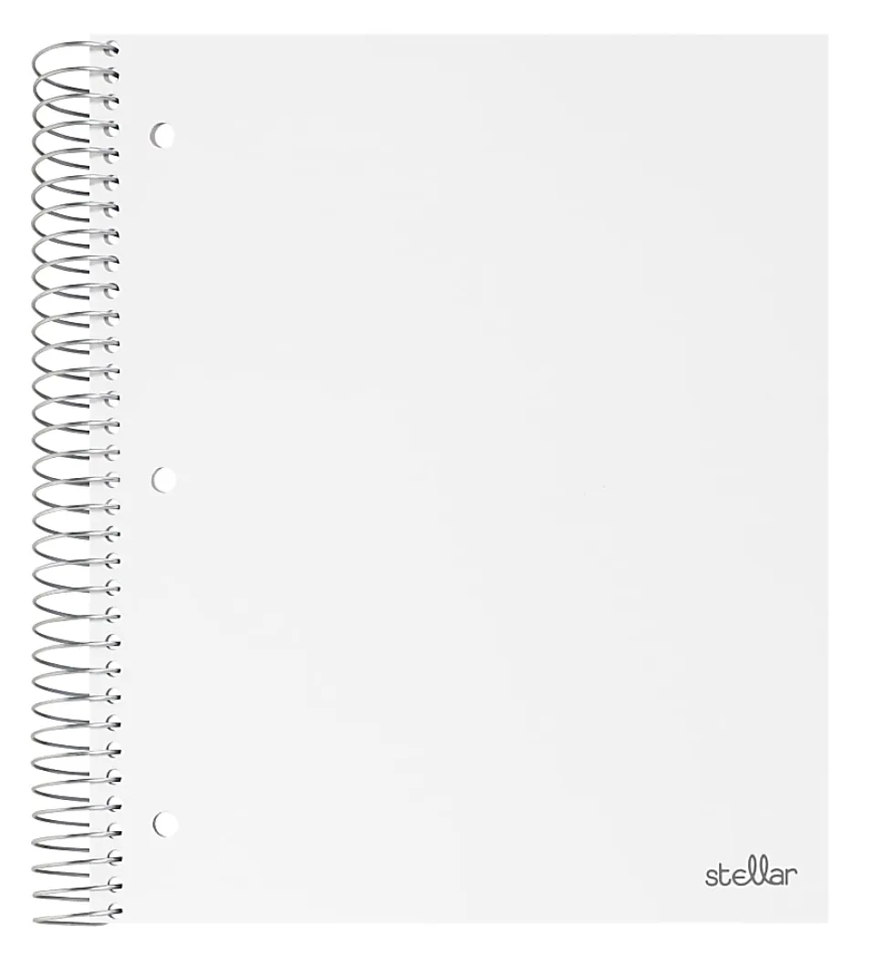 Office Depot® Brand Stellar Poly Notebook, 8" x 10-1/2", 5 Subject, Wide Ruled, 200 Sheets, White