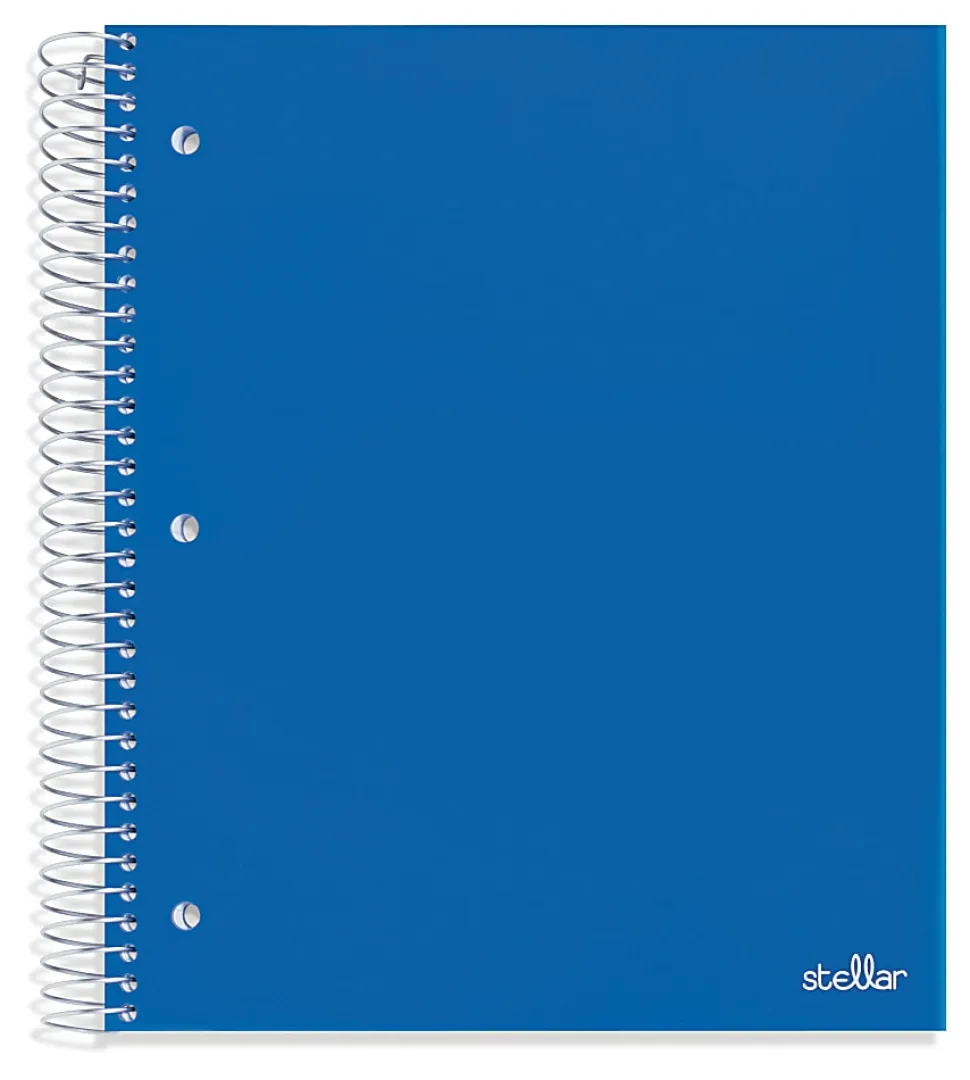 Office Depot® Brand Stellar Poly Notebook, 8" x 10-1/2", 5 Subject, Wide Ruled, 200 Sheets, Blue