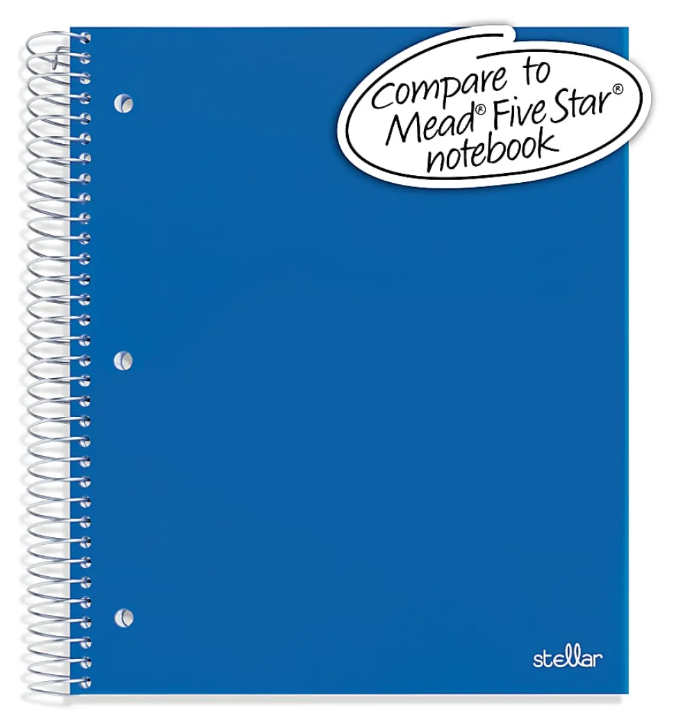 Office Depot® Brand Stellar Poly Notebook, 8" x 10-1/2", 5 Subject, Wide Ruled, 200 Sheets, Blue