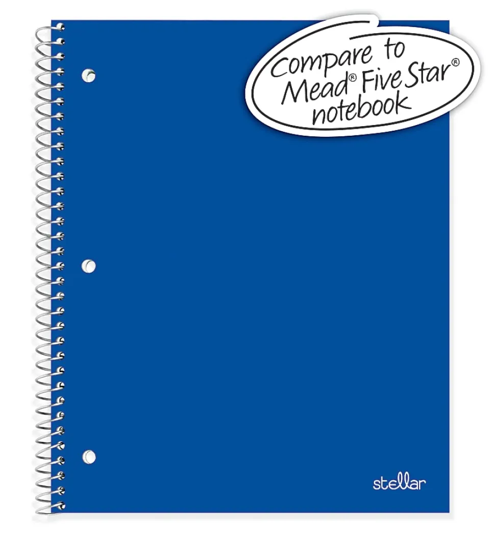 Office Depot® Brand Stellar Poly Notebook, 8" x 10-1/2", 1 Subject, Wide Ruled, 100 Sheets, Blue