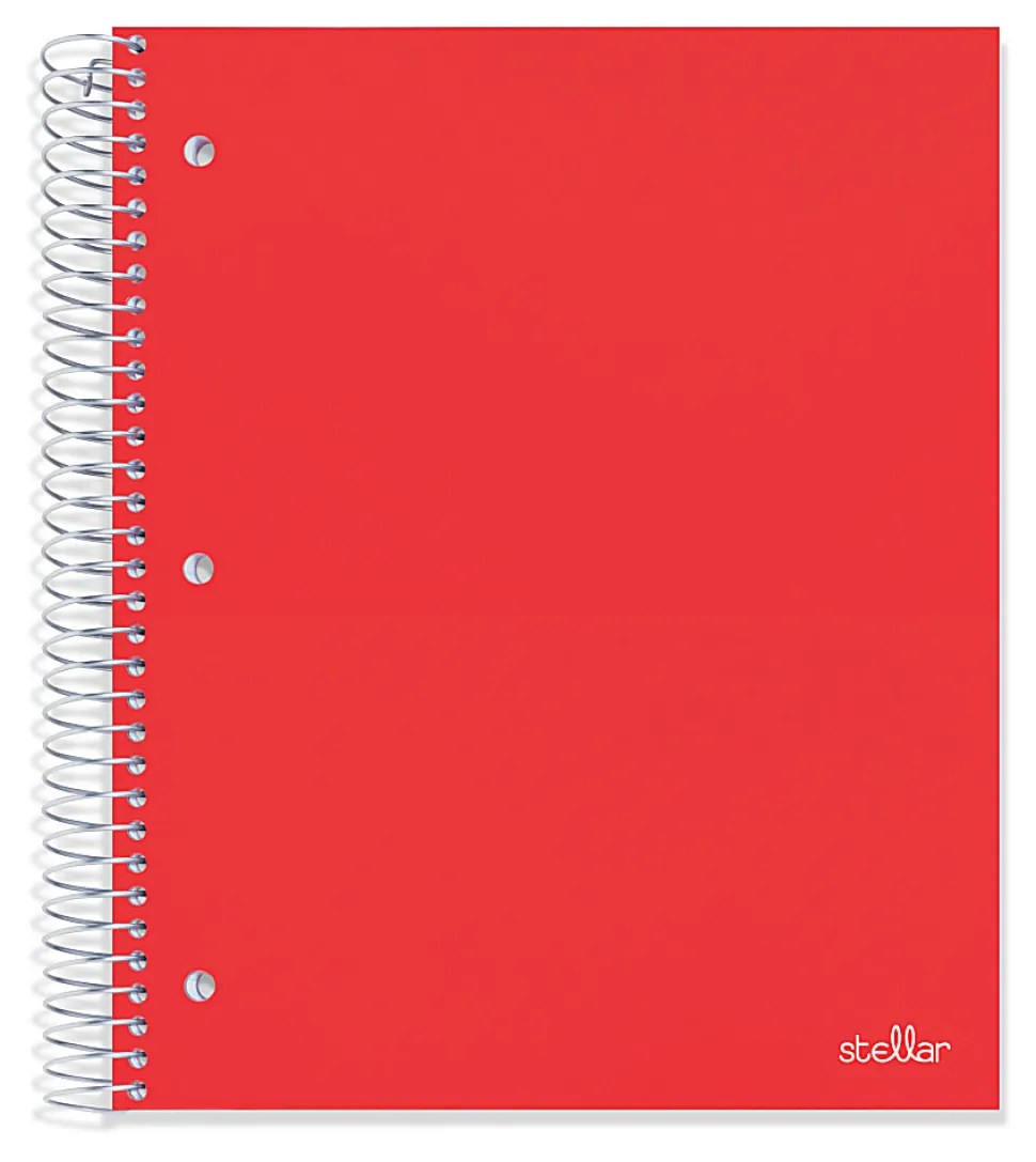 Office Depot® Brand Stellar Poly Notebook, 8" x 10-1/2, 5 Subject, Wide Ruled, 200 Sheets, Red