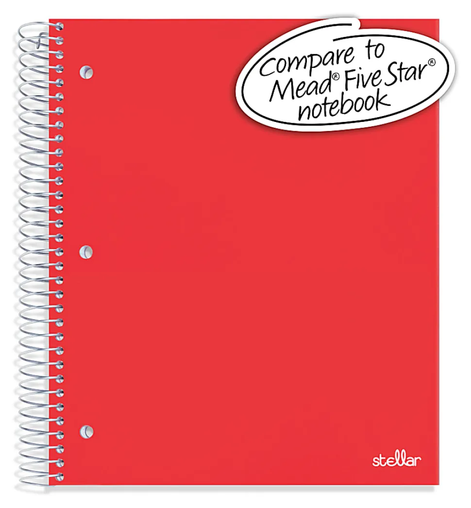 Office Depot® Brand Stellar Poly Notebook, 8" x 10-1/2, 5 Subject, Wide Ruled, 200 Sheets, Red