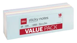 Office Depot® Brand Sticky Notes Value Pack, 3" x 3", Assorted Pastel Colors, 100 Sheets Per Pad, Pack Of 18 Pads