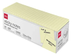 Office DepotĀ® Brand Sticky Notes, With Storage Tray, 3" x 3", Yellow, 100 Sheets Per Pad, Pack Of 24 Pads