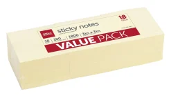 Office DepotĀ® Brand Sticky Notes Value Pack, 3" x 3", Yellow, 100 Sheets Per Pad, Pack Of 18 Pads
