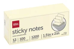 Office DepotĀ® Brand Sticky Notes, 1-1/2" x 2", Yellow, 100 Sheets Per Pad, Pack Of 12 Pads