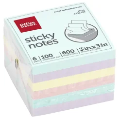 Office Depot® Brand Sticky Notes, 3" x 3", Assorted Pastel Colors, 100 Sheets Per Pad, Pack Of 6 Pads