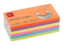 Office DepotĀ® Brand Sticky Notes, 3" x 3", Assorted Vivid Colors, 100 Sheets Per Pad, Pack Of 12 Pads