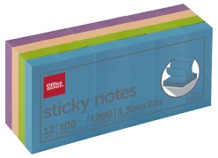 Office Depot® Brand Sticky Notes, 1-1/2" x 2", Assorted Neon Colors, 100 Sheets Per Pad, Pack Of 12 Pads
