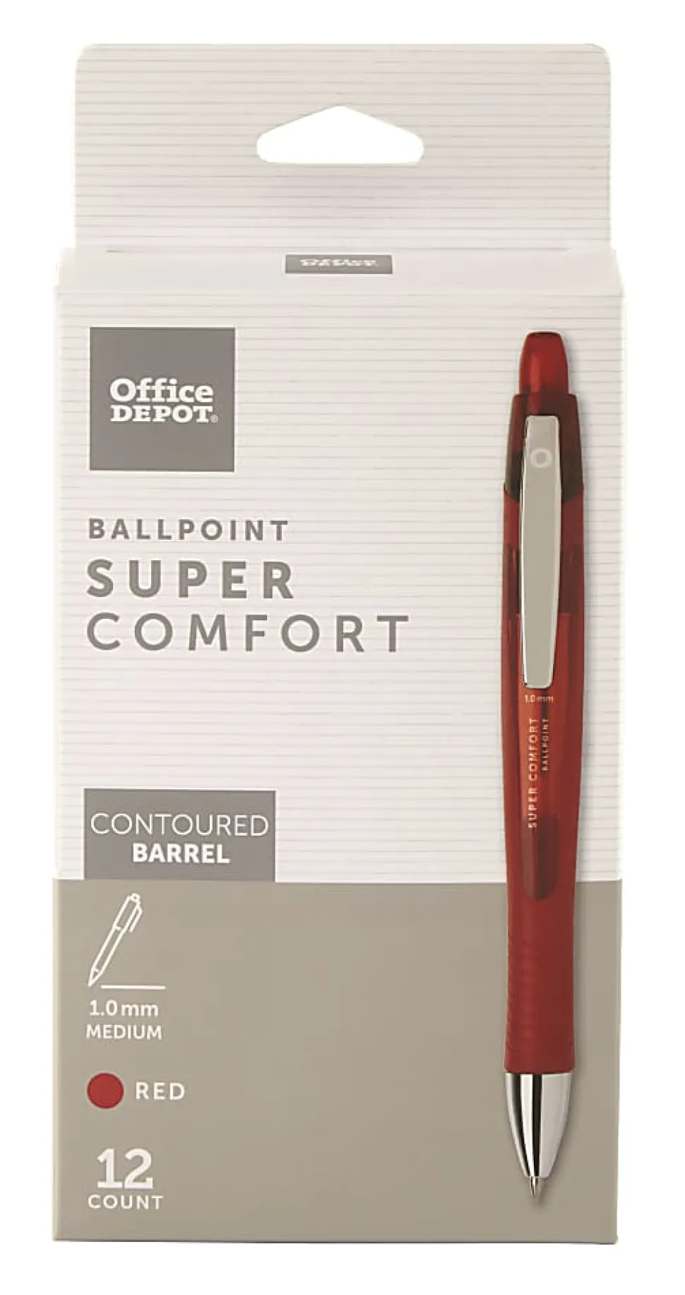 Office Depot® Brand Super Comfort Grip Retractable Ballpoint Pens, Medium Point, 1.0 mm, Red Barrels, Red Ink, Pack Of 12