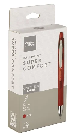 Office Depot® Brand Super Comfort Grip Retractable Ballpoint Pens, Medium Point, 1.0 mm, Red Barrels, Red Ink, Pack Of 12