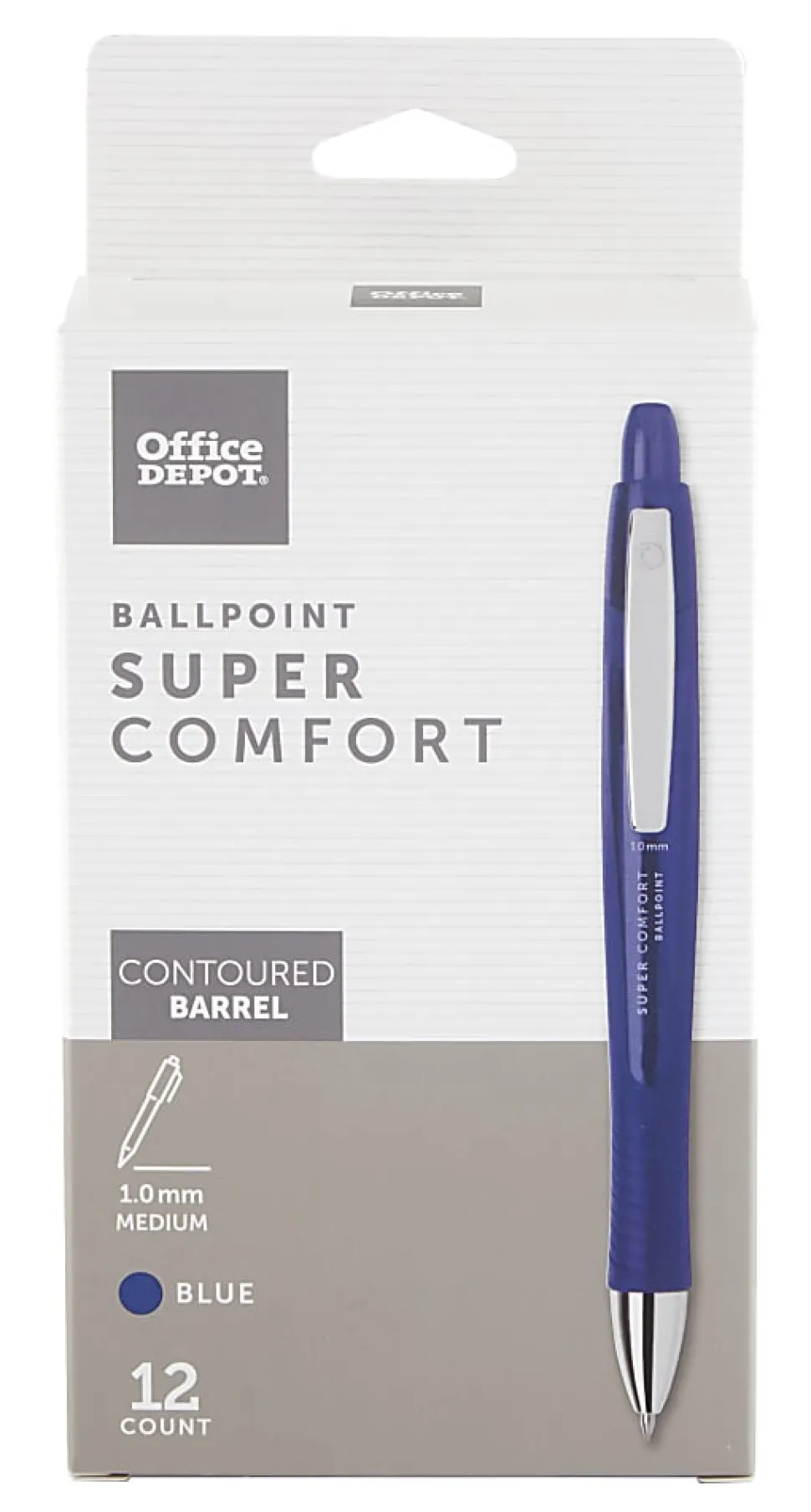 Office Depot® Brand Super Comfort Grip Retractable Ballpoint Pen, Medium Point, 1.0 mm, Blue Barrel, Blue Ink, Pack Of 12